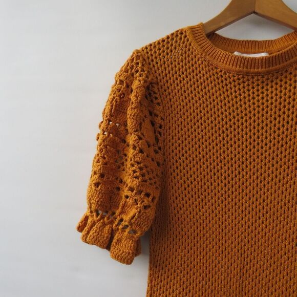 Bennettex Womens Small Boho Crochet Knit Puff Sleeve Cottagecore Farmhouse Dress - Picture 2 of 11